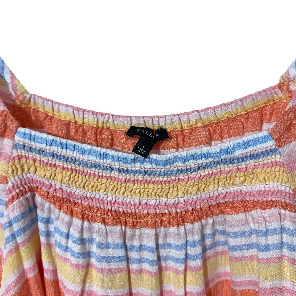 Talbots Striped Linen Top Womens Size L Puff Sleeves - Picture 3 of 5